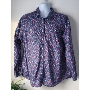😺St.Johns Bay Womens Cotton Navy Blue Floral Shirt Size 2X Beach Preppy Cottage
